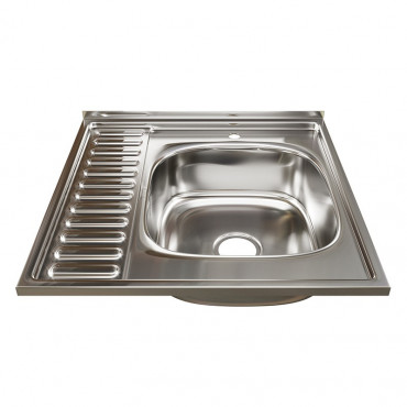 Мойка нерж. 60*80 накл. прав. 0,4мм гл.13см вып 1 1/2  без сифона