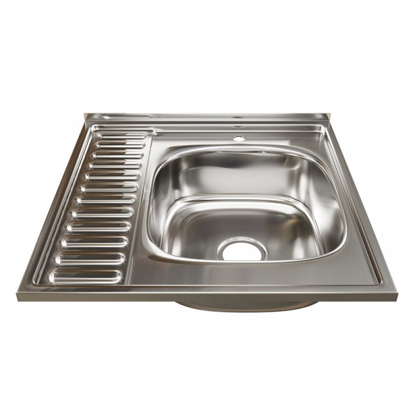 Мойка нерж. 60*80 накл. прав. 0,4мм гл.13см вып 1 1/2  без сифона