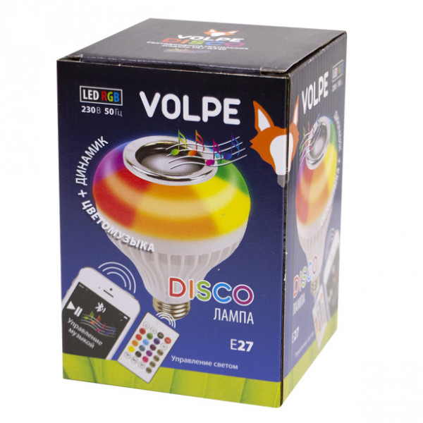 Лампа-проектор Volpe Е27 8W Диско Bluetooth динамик белый