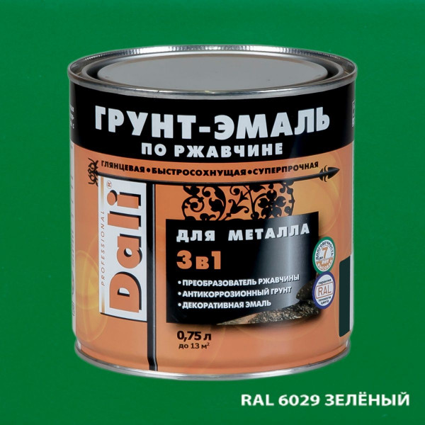 Грунт-эмаль по ржавчине 3в1 зеленый RAL6029  0.75л. DALI