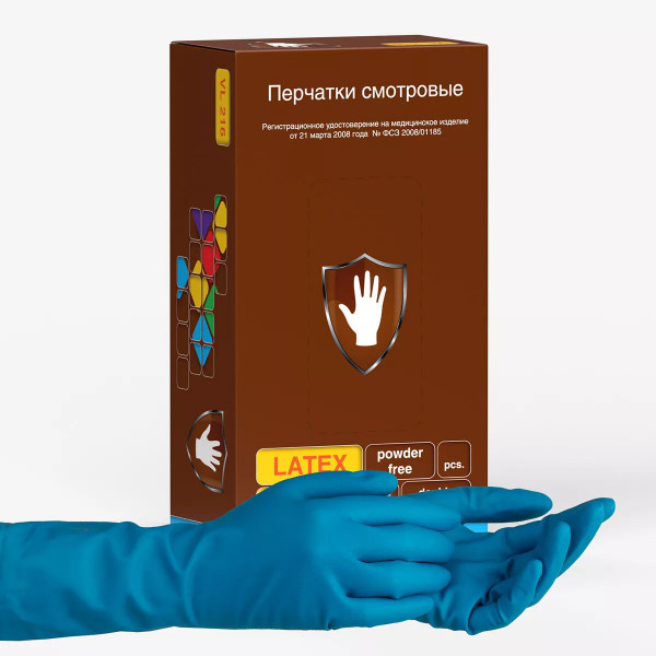 Перчатки Safe&Care смотровые латексные синие VL-216 (M) 25 пар