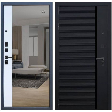 Дверь мет. Бронекс YoDoors-11(зерк.) 860R Черная шагрень/Черный муар-Velluto Bianco правая