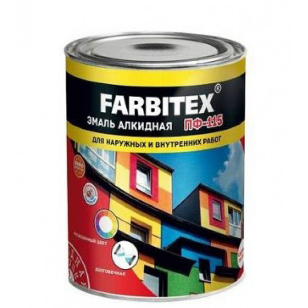 Эмаль ПФ-115 белая матовая 0,8кг/14шт FARBITEX
