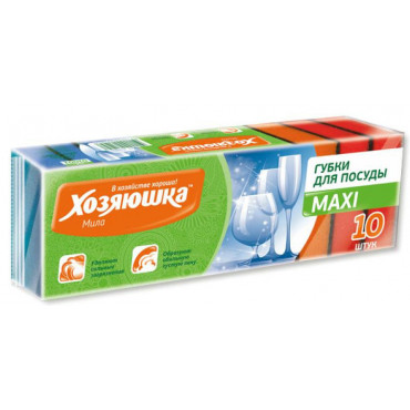 Губка/пос 10шт Хозяюшка Макси (90х60х30) Губка/пос 10шт Хозяюшка Макси (90х60х30)