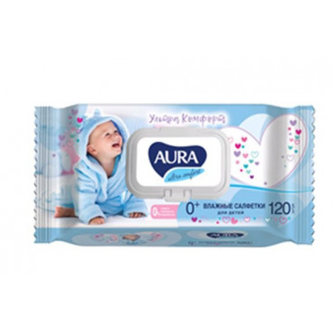 Влажные салфетки AURA 120шт. с крышкой