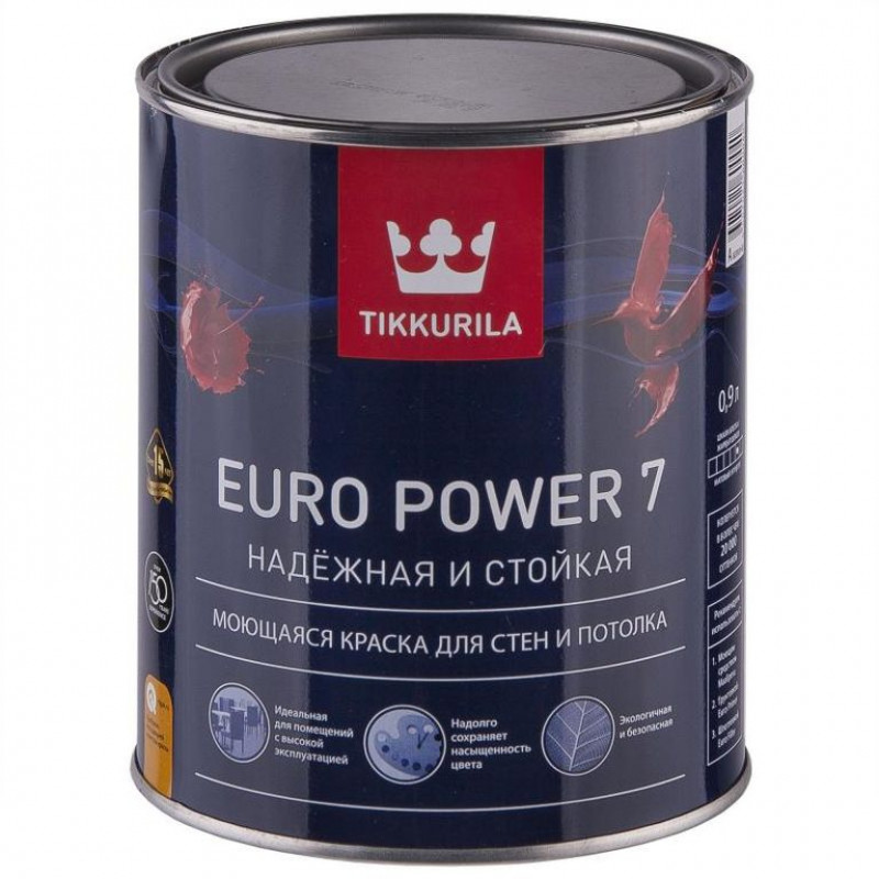 Краска интер. стойкая к мытью EURO POWER 7 А мат.0.9л Tikkurila