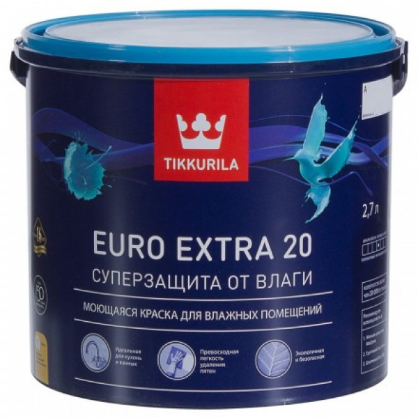 Краска для влажных помещений EURO EXTRA 20 А  2,7л Tikkurila