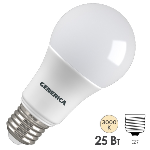 Лампа светод. А65 груша 25Вт 230В Е27 GENERICA