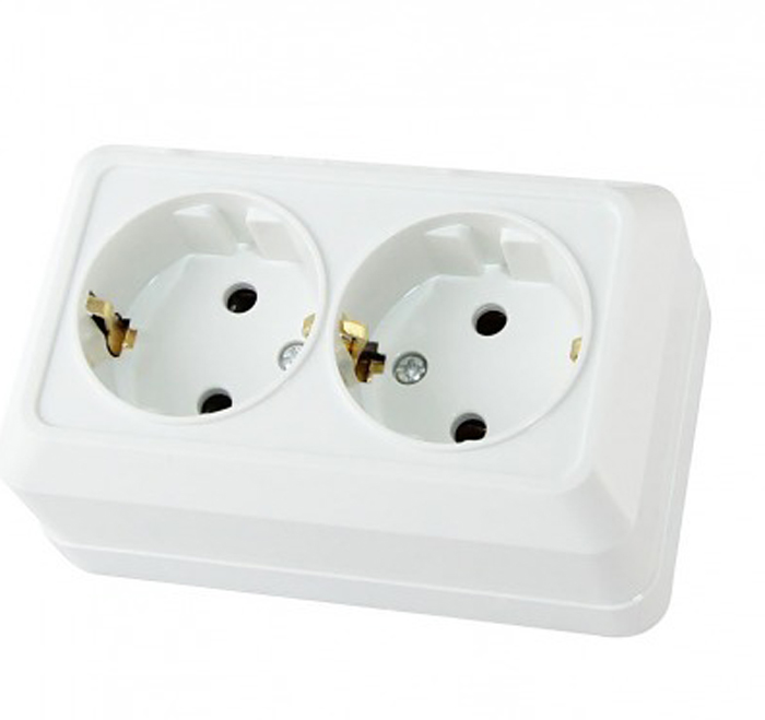 Розетка 2-м ОУ 16А Ладога белая КЕРАМИКА с/з